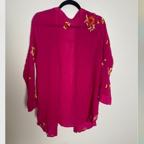 Tunic Embroidered Flower Hipster Hippie Artsy Floral Chic Girly Button Blouse - Picture 6 of 6